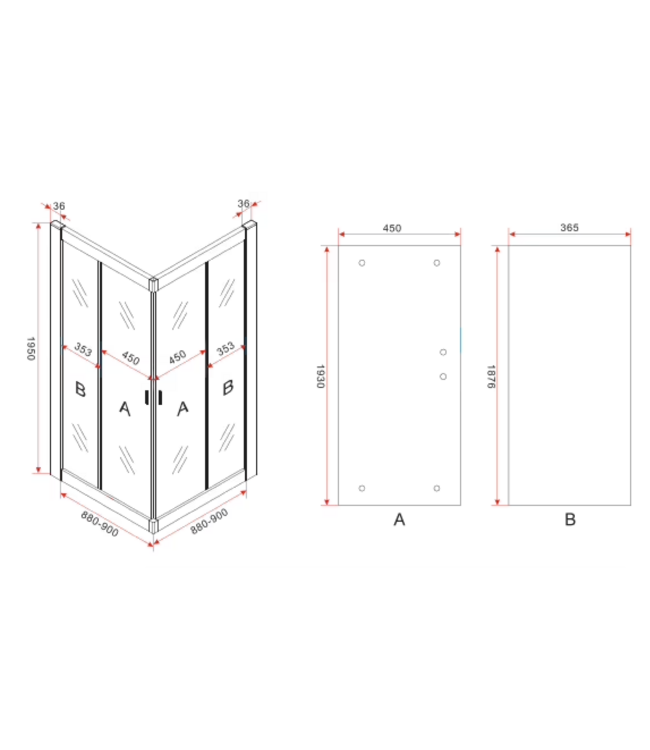 Douchecabine Donna 90x90cm Mat Zwart 195cm Creavit Aloni Helder Glas 6mm Veiligheidsglas Nano Coating Schuifdeur Hoekinstap Vierkant aluminium Profiel