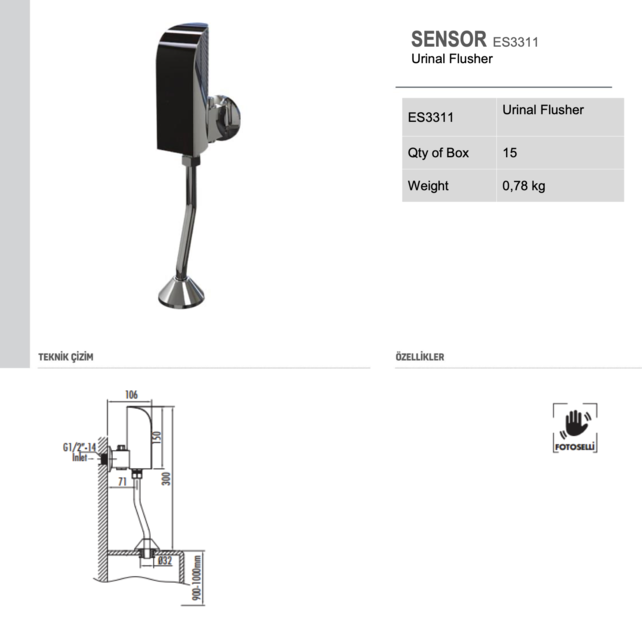 Creavit Urinoir Spoeling Met Sensor Infrarood Urinoir kraan ES3311 Werkt op batterijen