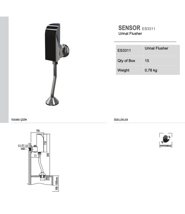 Creavit Urinoir Spoeling Met Sensor Infrarood Urinoir kraan ES3311 Werkt op batterijen
