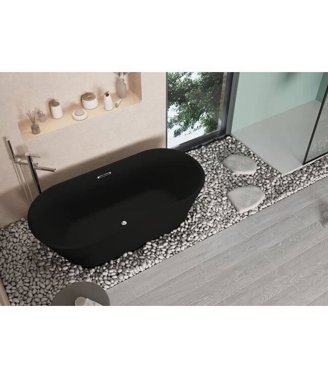 Vrijstaand Bad Bauci Mat Zwart 170x70x52 cm Ovaal Solid Surface