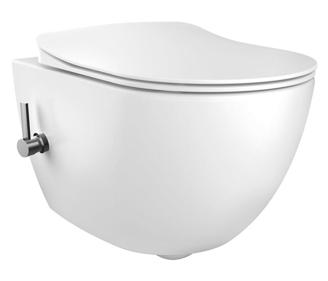 Hangtoilet met bidet geïntegreerde kraan Warm Koud Randloos Mat Wit excl. wc-bril