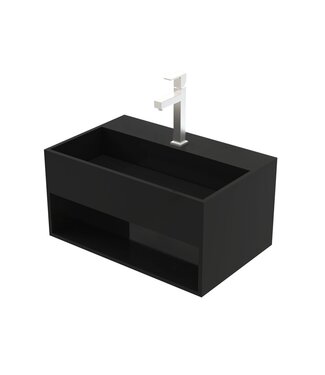 ALONI Toilet fontein Sun Mat Zwart 50x32,4x25 cm met onzichtbare afvoer Solid Surface