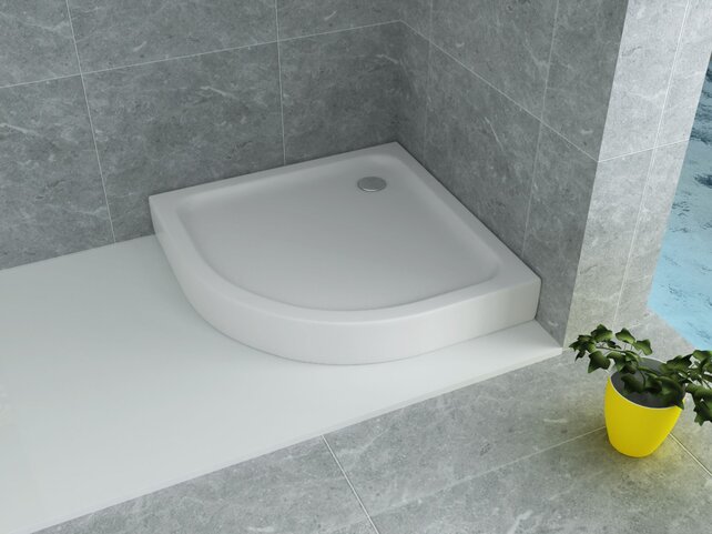 Douchebak Queen Hoog Kwartrond 100x100x15cm Acryl Radius 55cm Antislip Wit