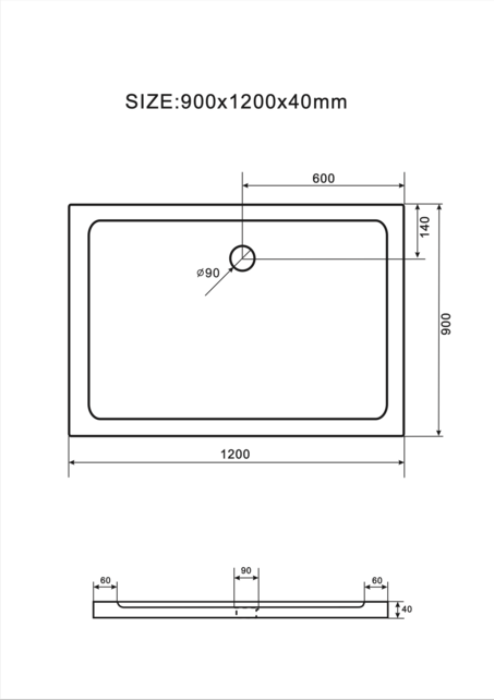 Douchebak Glossy 120x90x4cm Acryl Wit Vlak Creavit Aloni Rechthoekig