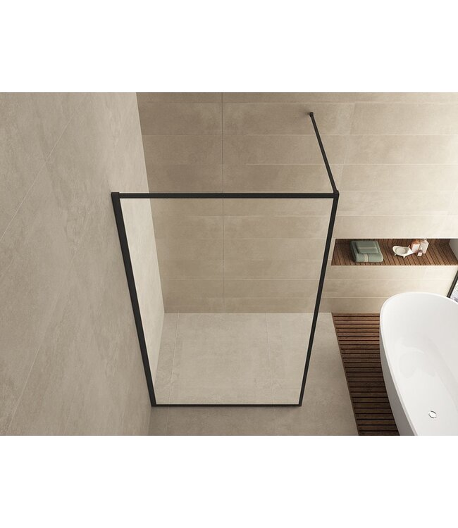 Inloopdouche Square Mat Zwart 80x200cm 10 mm Veiligheidsglas Helderglas met Nano-coating