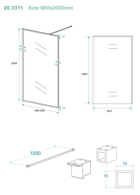 Inloopdouche Square Mat Zwart 90x200cm 10 mm Veiligheidsglas Helderglas met Nano-coating