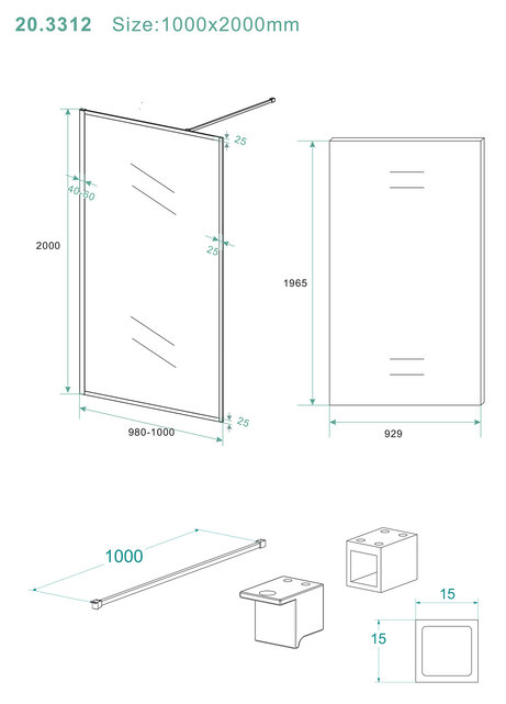 Inloopdouche Square Mat Zwart 100x200cm 10 mm Veiligheidsglas Helderglas met Nano-coating Inloopdouche Square Mat Zwart 100x200cm 10 mm Veiligheidsglas Helderglas met Nano-coating