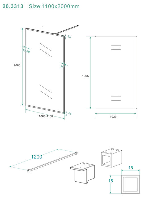 Inloopdouche Square Mat Zwart 110x200cm 10 mm Veiligheidsglas Helderglas met Nano-coating