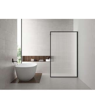 Wiesbaden Inloopdouche Square Geribbeld glas Mat Zwart 90x200cm 8 mm Veiligheidsglas met Nano-coating