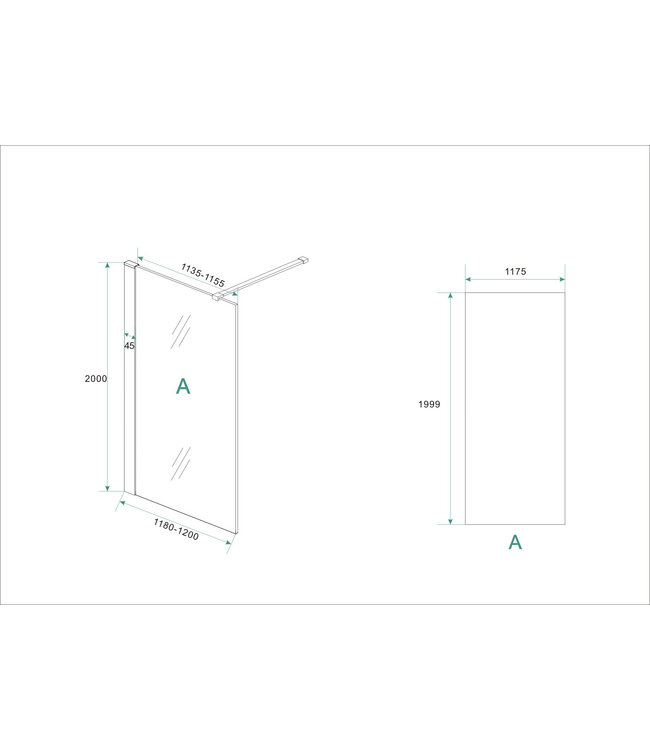 Inloopdouche Hibera 120x200cm RVS Profiel 10 mm Veiligheidsglas met Nano-coating