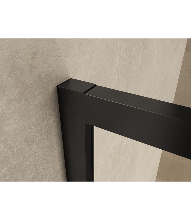 Inloopdouche Maaz Raster met handdoekhouder 90x200cm Mat Zwart 10 mm veiligheidsglas Anti-kalk