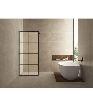 Wiesbaden Inloopdouche Maaz Raster met handdoekhouder 120x200cm Mat Zwart 10 mm veiligheidsglas Anti-kalk