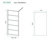 Inloopdouche Horizon met Raster 110x200cm Mat Zwart 8 mm veiligheidsglas Anti-kalk