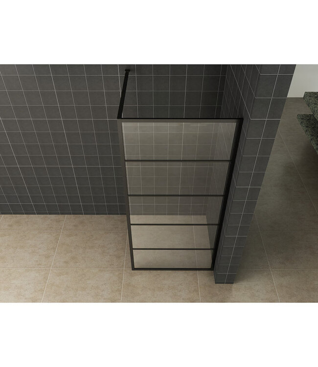 Inloopdouche Horizon met Raster 100x200cm Mat Zwart 8 mm veiligheidsglas Anti-kalk