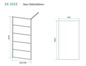 Inloopdouche Horizon met Raster 100x200cm Mat Zwart 8 mm veiligheidsglas Anti-kalk