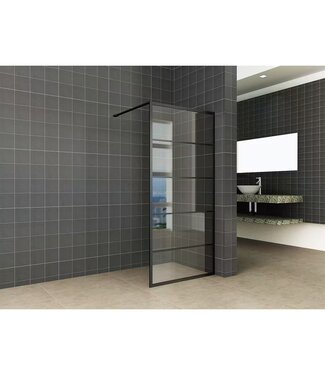 Wiesbaden Inloopdouche Horizon met Raster 90x200cm Mat Zwart 8 mm veiligheidsglas Anti-kalk