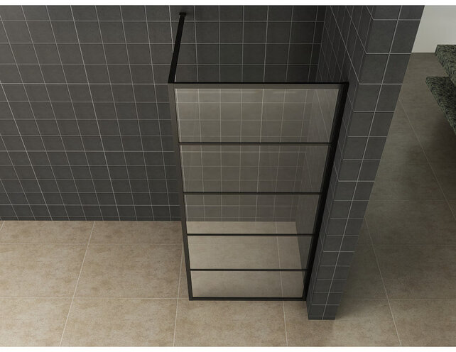 Inloopdouche Horizon met Raster 80x200cm Mat Zwart 8 mm veiligheidsglas Anti-kalk Inloopdouche Horizon met Raster 80x200cm Mat Zwart 8 mm veiligheidsglas Anti-kalk