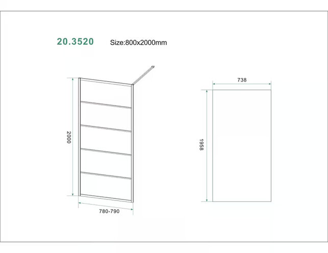 Inloopdouche Horizon met Raster 80x200cm Mat Zwart 8 mm veiligheidsglas Anti-kalk Inloopdouche Horizon met Raster 80x200cm Mat Zwart 8 mm veiligheidsglas Anti-kalk