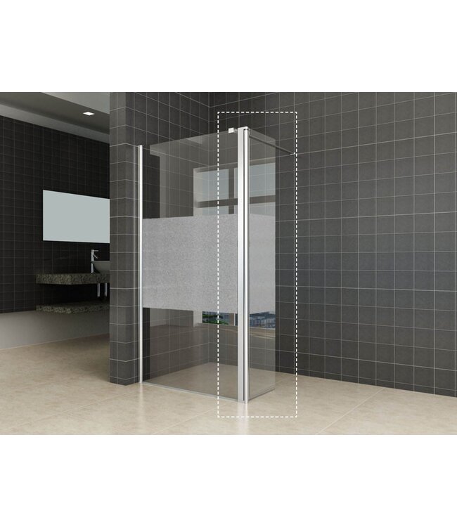 Zijpaneel Inloopdouche 35x200 cm Comfort Half Melkglas t.b.v. hoekopstelling draaibaar Rechts 10 mm anti-kalk veiligheidsglas