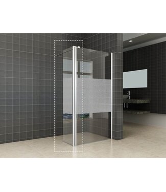 Wiesbaden Zijpaneel Inloopdouche 35x200 cm Comfort Half Melkglas t.b.v. hoekopstelling draaibaar Rechts 10 mm anti-kalk veiligheidsglas