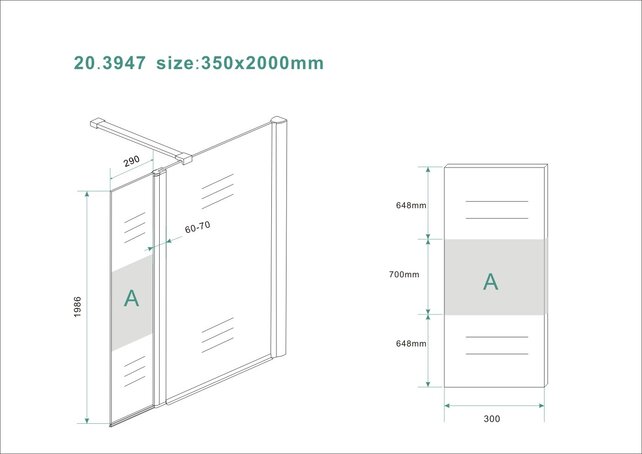 Zijpaneel Inloopdouche 35x200 cm Comfort Half Melkglas t.b.v. hoekopstelling draaibaar Links 10 mm anti-kalk veiligheidsglas Zijpaneel Inloopdouche 35x200 cm Comfort Half Melkglas t.b.v. hoekopstelling draaibaar Links 10 mm anti-kalk veiligheidsglas
