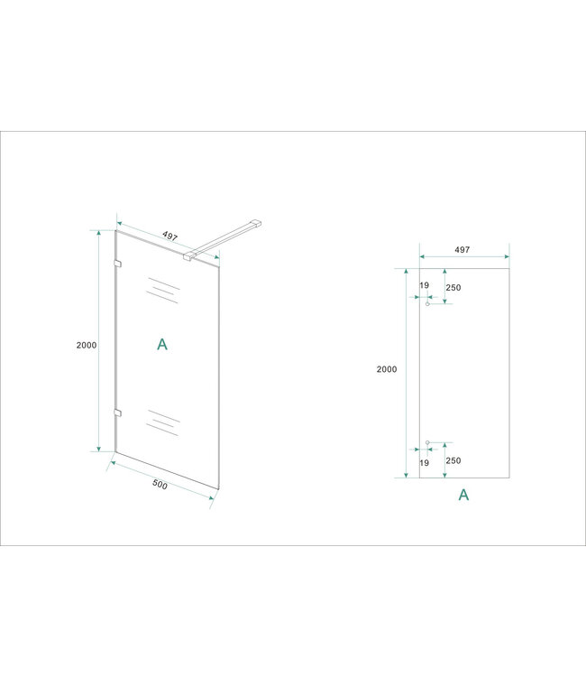 Wiesbaden Less Profielloos Inloopdouche 50x200 cm 8 mm kelderglas met Nano-Coating