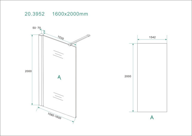 Wiesbaden Comfort Inloopdouche 160cm helder glas 8 mm met Nano-coating Wiesbaden Comfort Inloopdouche 160cm helder glas 8 mm met Nano-coating