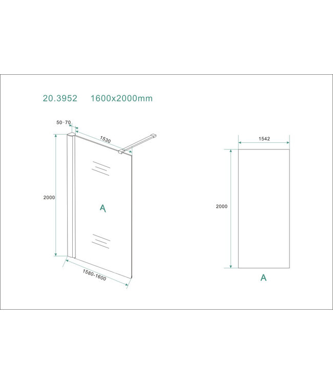 Wiesbaden Wiesbaden Comfort Inloopdouche 160cm helder glas 8 mm met Nano-coating