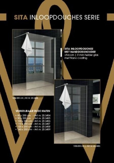 Wiesbaden Sita Inloopdouche 120cm met handdoekhaak helder glas 8 mm met Nano-coating Wiesbaden Sita Inloopdouche 120cm met handdoekhaak helder glas 8 mm met Nano-coating