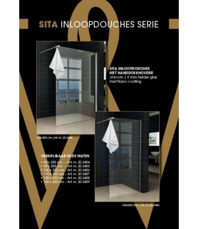Wiesbaden Wiesbaden Sita Inloopdouche 110cm met handdoekhaak helder glas 8 mm met Nano-coating