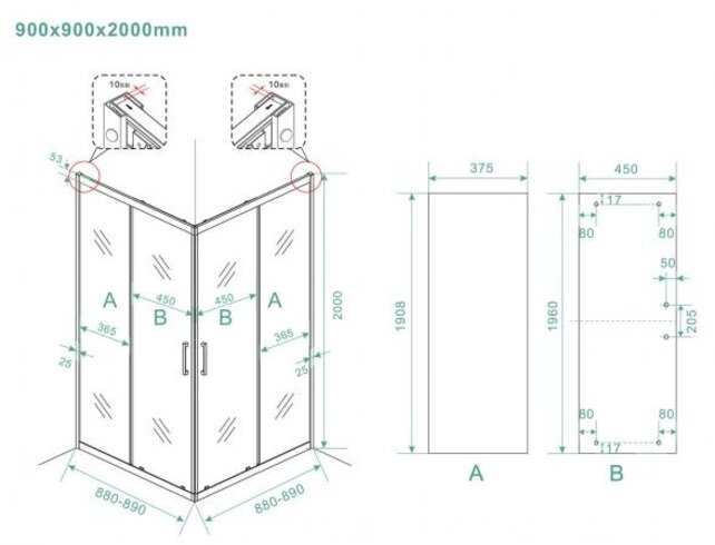 Wiesbaden Skyline Douchecabine 90x90x200cm Vierkant hoekinstap 8 mm Helder glas met nano-coating Wiesbaden Skyline Douchecabine 90x90x200cm Vierkant hoekinstap 8 mm Helder glas met nano-coating