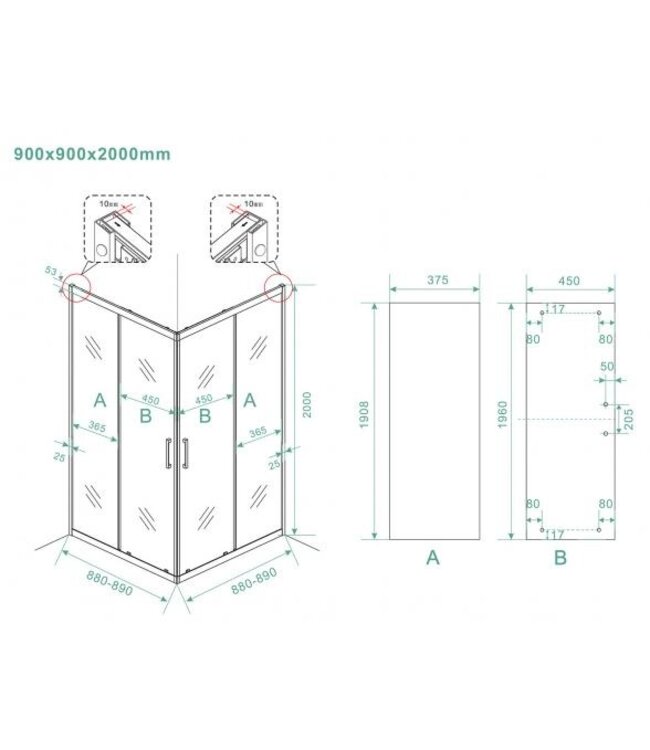 Wiesbaden Wiesbaden Skyline Douchecabine 90x90x200cm Vierkant hoekinstap 8 mm Helder glas met nano-coating