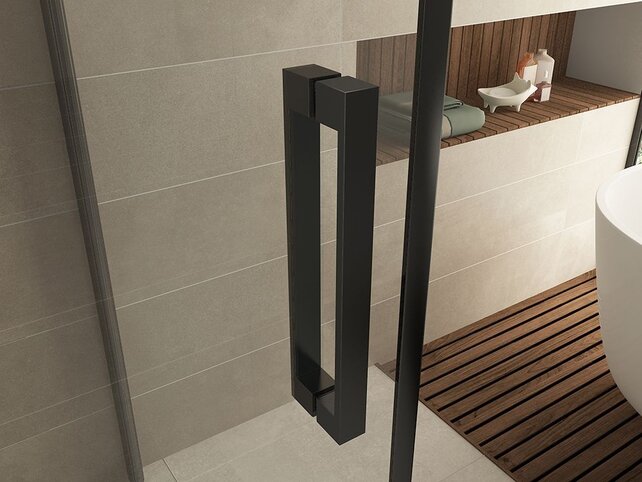 Wiesbaden Salone Douchecabine 100x100x200cm Zwart Vierkant Draaideur 8 mm helder glas met nano-coating