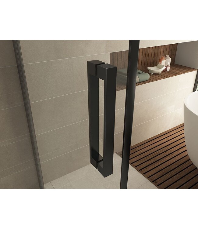 Wiesbaden Salone Douchecabine 100x100x200cm Zwart Vierkant Draaideur 8 mm helder glas met nano-coating