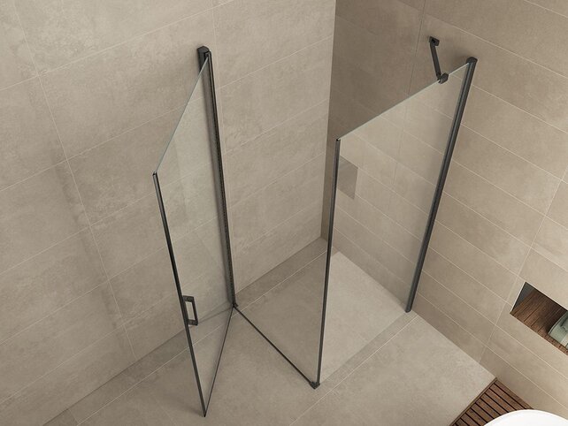 Wiesbaden Salone Douchecabine 100x100x200cm Zwart Vierkant Draaideur 8 mm helder glas met nano-coating