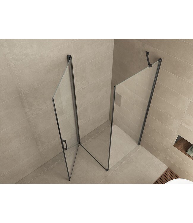 Wiesbaden Wiesbaden Salone Douchecabine 100x100x200cm Zwart Vierkant Draaideur 8 mm helder glas met nano-coating