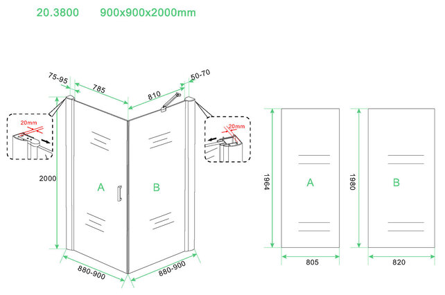 Wiesbaden Salone Douchecabine 90x90x200cm Chroom Vierkant Draaideur 8 mm helder glas met nano-coating