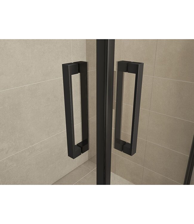 Wiesbaden Salone Douchecabine 90x90x200cm Zwart Vierkant Dubbele Draaideur 8 mm helder glas met nano-coating