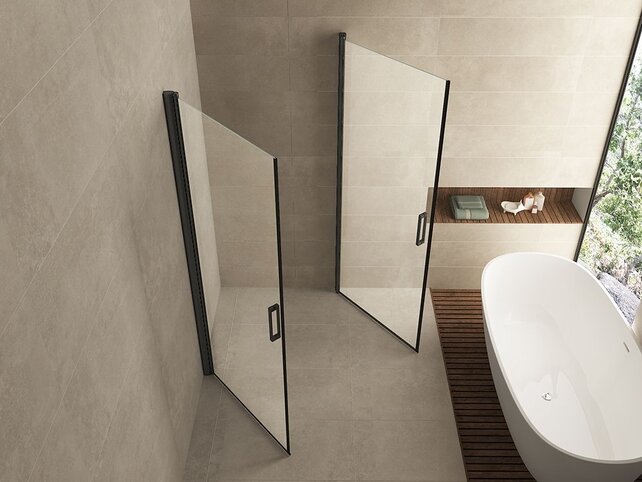 Wiesbaden Salone Douchecabine 90x90x200cm Zwart Vierkant Dubbele Draaideur 8 mm helder glas met nano-coating