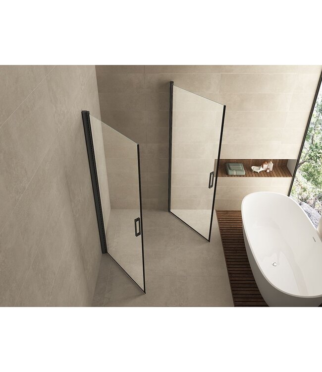Wiesbaden Salone Douchecabine 90x90x200cm Zwart Vierkant Dubbele Draaideur 8 mm helder glas met nano-coating