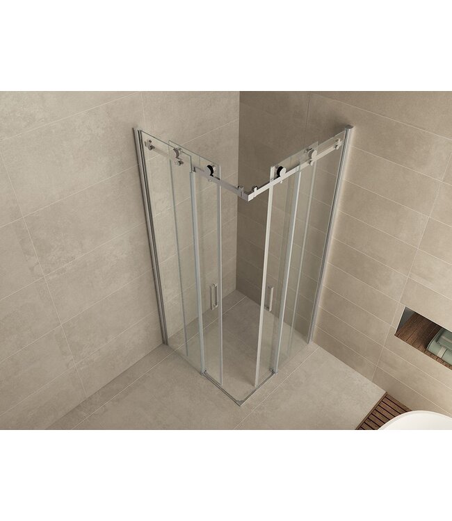 Wiesbaden Entra Douchecabine 90x90 cm Chroom Schuifdeur Hoekinstap 8 mm helder glas met nano-coating - Copy