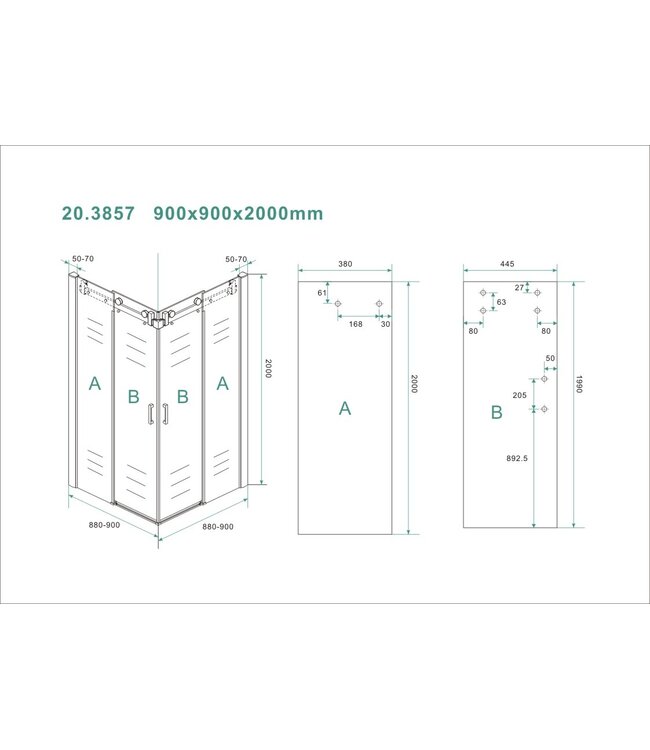Wiesbaden Wiesbaden Entra Douchecabine 90x90 cm Chroom Schuifdeur Hoekinstap 8 mm helder glas met nano-coating - Copy