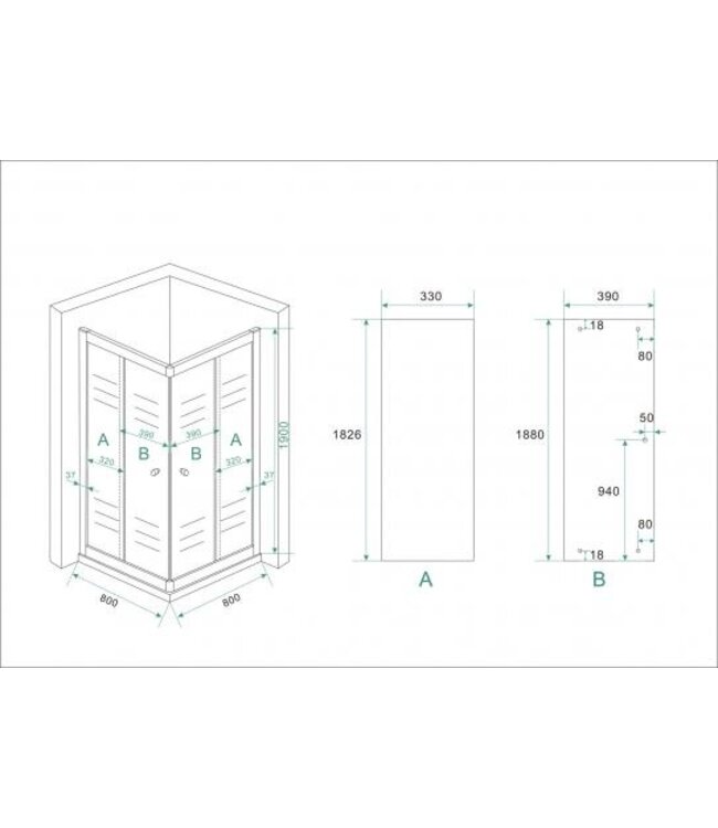 Wiesbaden Douchecabine 80x80 cm Eco Chroom Vierkant Schuifdeur Hoekinstap 190 cm Hoekinstap veiligheidsglas 5 mm