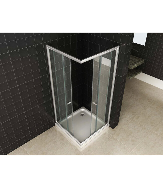 Wiesbaden Douchecabine 90x90 cm Eco Chroom Vierkant Schuifdeur Hoekinstap 190 cm Hoekinstap veiligheidsglas 5 mm