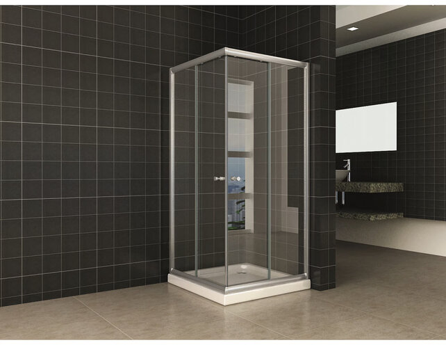 Wiesbaden Douchecabine 90x90 cm Eco Chroom Vierkant Schuifdeur Hoekinstap 190 cm Hoekinstap veiligheidsglas 5 mm