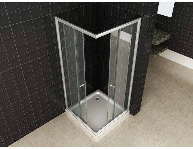 Wiesbaden Douchecabine 100x100 cm Eco Chroom Vierkant Schuifdeur Hoekinstap 190 cm Hoekinstap veiligheidsglas 5 mm