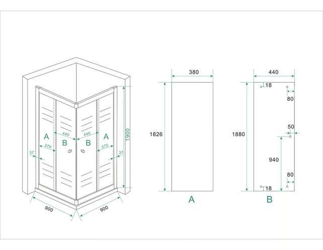 Wiesbaden Douchecabine 90x90 cm Eco Chroom Vierkant Schuifdeur Hoekinstap 190 cm Hoekinstap veiligheidsglas 5 mm