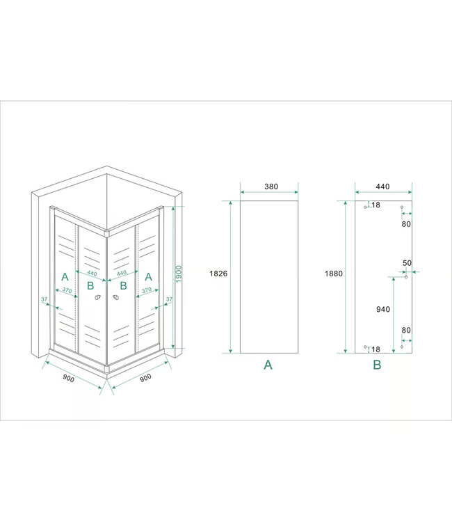 Wiesbaden Douchecabine 90x90 cm Eco Chroom Vierkant Schuifdeur Hoekinstap 190 cm Hoekinstap veiligheidsglas 5 mm