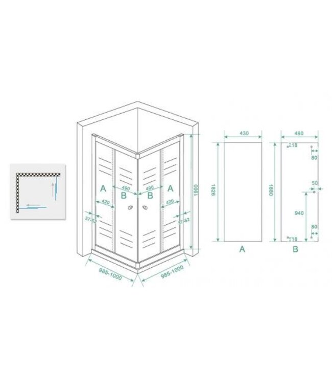 Wiesbaden Douchecabine 100x100 cm Eco Chroom Vierkant Schuifdeur Hoekinstap 190 cm Hoekinstap veiligheidsglas 5 mm