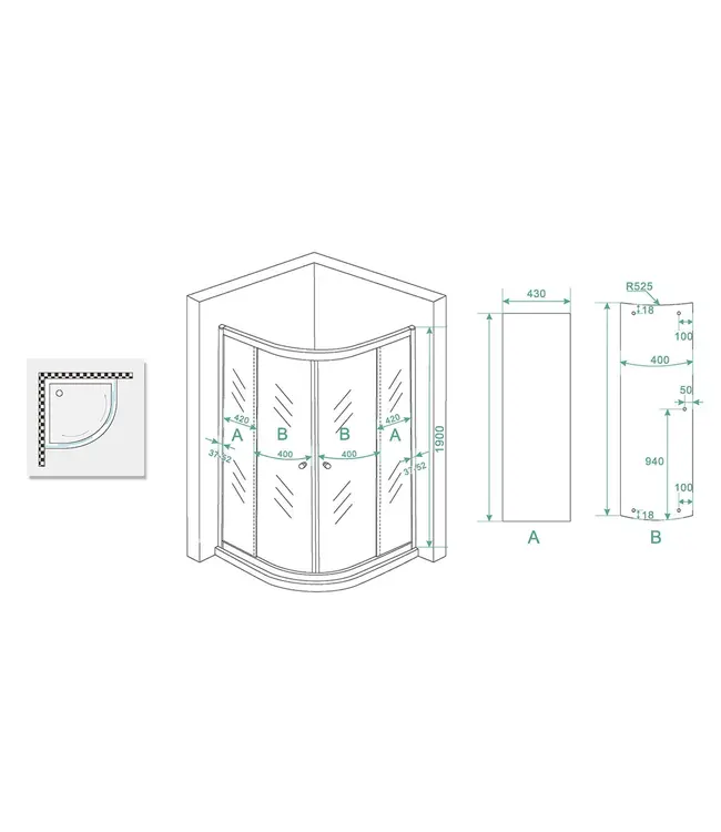 Wiesbaden Kwartronde Douchecabine 100x100 cm Eco Chroom Schuifdeur 190 cm veiligheidsglas 5 mm